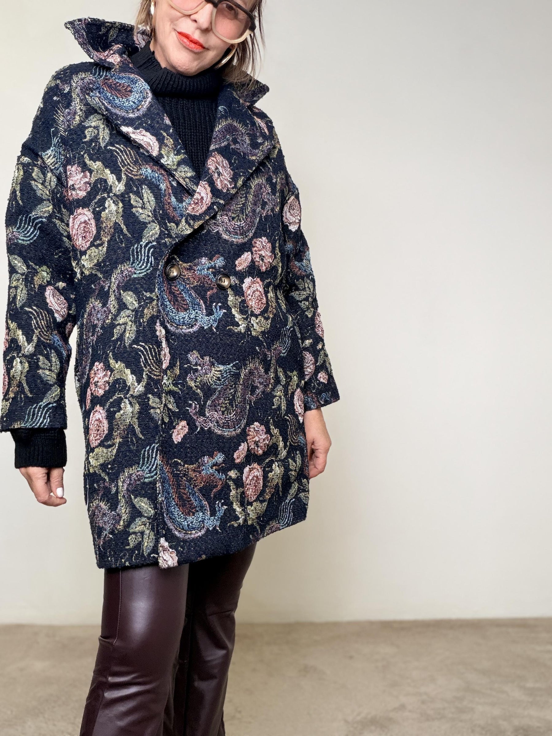 FEMALE - Cappotto jacquard fantasia  Eleganza con personalità BLU L5M264/ FANTA BLU FEMALE 