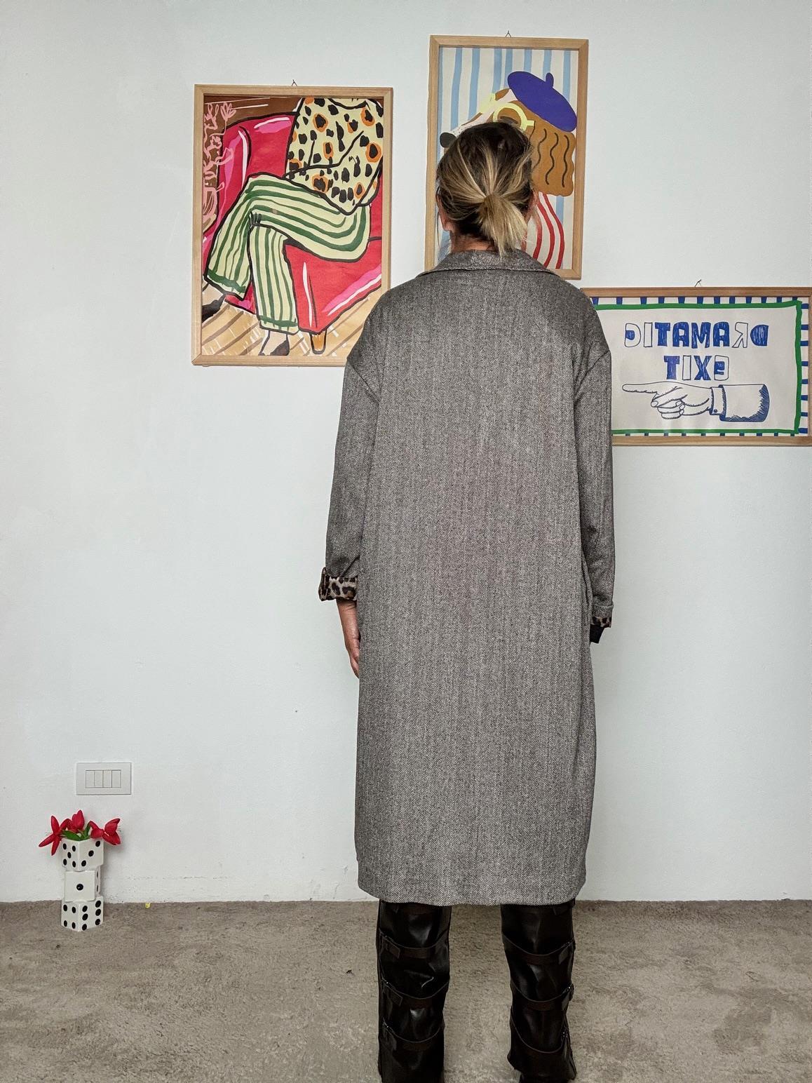 FEMALE- Cappotto over con dettagli animalier A5018-C17/ SPIGATA BROWN FEMALE 