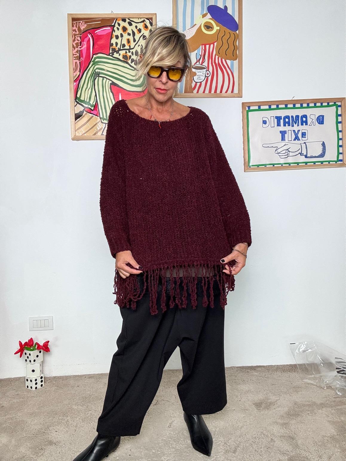 DEJA VU - Maglia oversize con frange decorative bordeau A25SS402/ BORDEAUX DEJA VU 