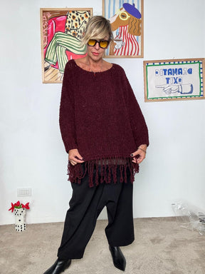 DEJA VU - Maglia oversize con frange decorative bordeau A25SS402/ BORDEAUX DEJA VU 