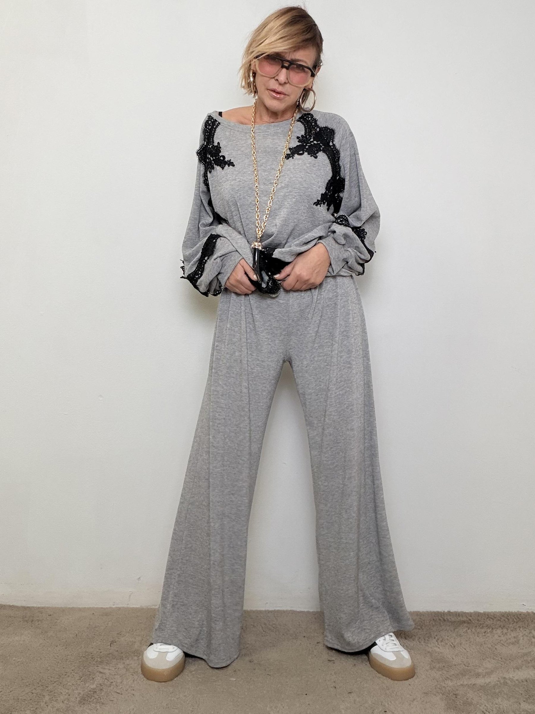 DEJA VU - Pantalone Morbido Ampio  Comfort assoluto, stile rilassato A25DL212/ GRIGIO DEJA VU 