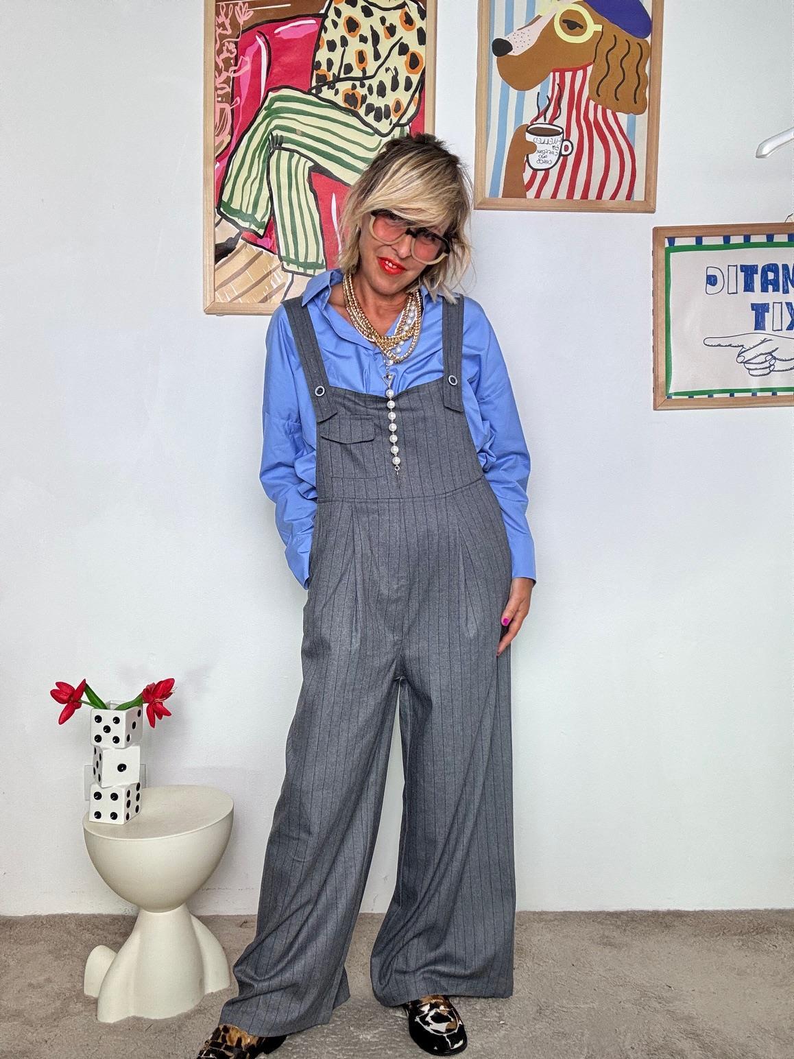 FEMALE - Tuta lunga gessata con bretelle  stile chic e contemporaneo WM2306 / GRIGIO FEMALE 