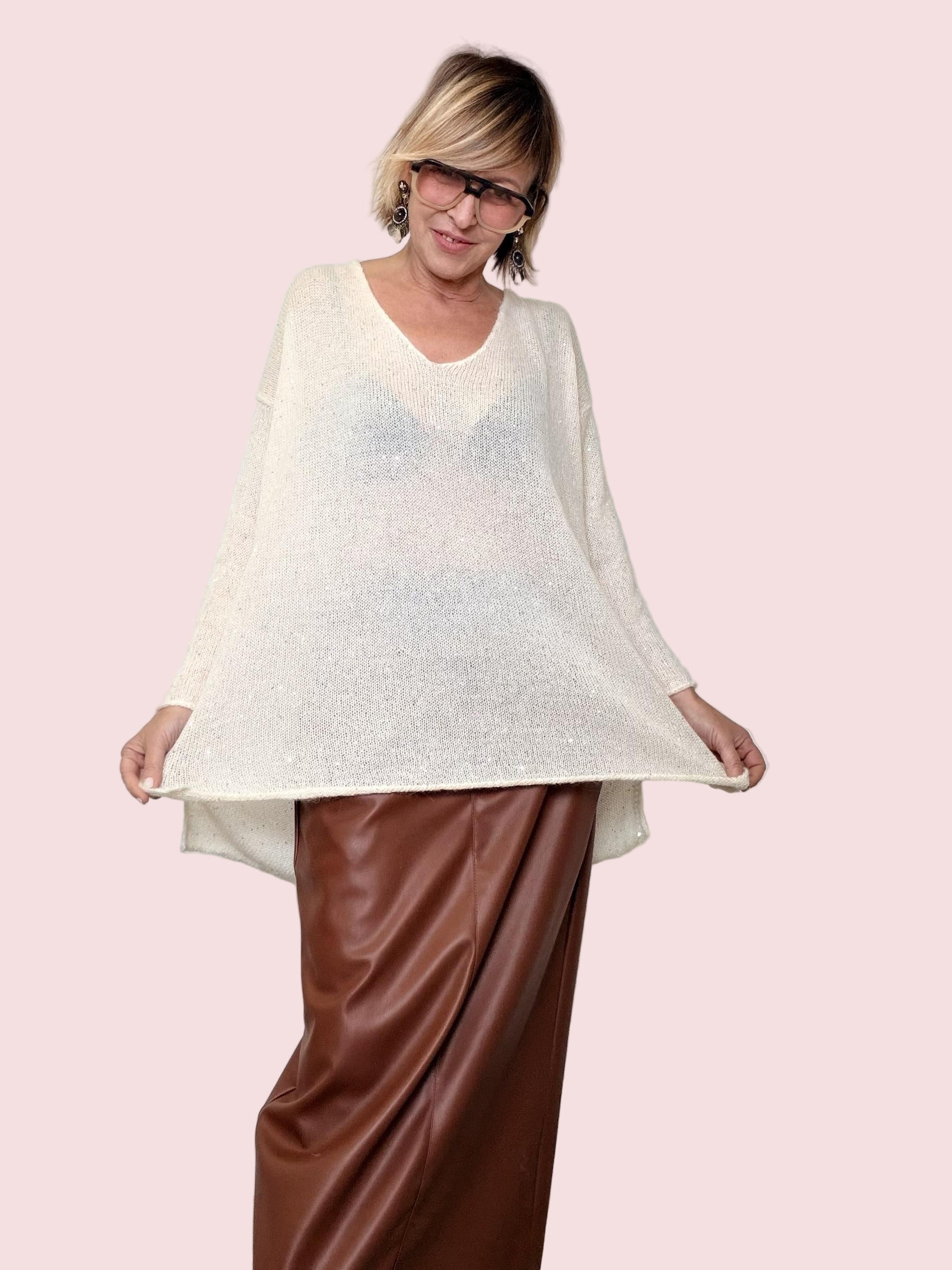 DEJA VU - Maglia Sparkle Soft  leggera, luminosa e super femminile A25VC411/ CREMA DEJA VU 