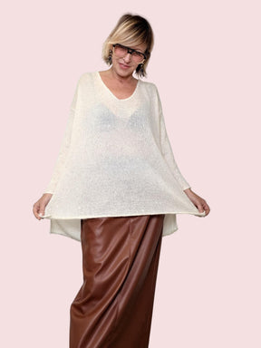 DEJA VU - Maglia Sparkle Soft  leggera, luminosa e super femminile A25VC411/ CREMA DEJA VU 