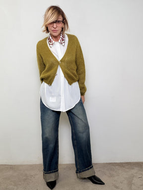 SOUVENIR - Cardigan Corto Unisex in Maglia Leggera con Bottone Gioiello OLIO B38D0049/ OLIO SOUVENIR 