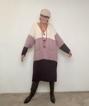 SUSY STAR - Cardigan Color Block Cozy  il cappotto-maglia che ti avvolge come un abbraccio STWM287/ VINO SUSY STAR 