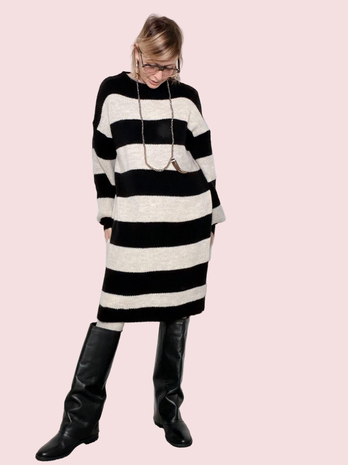 FEMALE - ABITO  MAXI STRIPE COZY NERIO 8111/ NERO FEMALE 