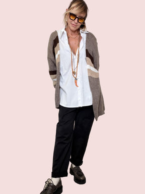 FEMALE - CARDIGAN SOFT STRIPES TAUPE 6505/ TAUPE FEMALE 