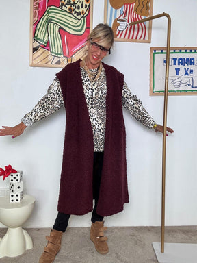 SUSY STAR - Cardigan lungo nero senza maniche in lana bouclé VINO STWK3017/ VINO SUSY STAR 