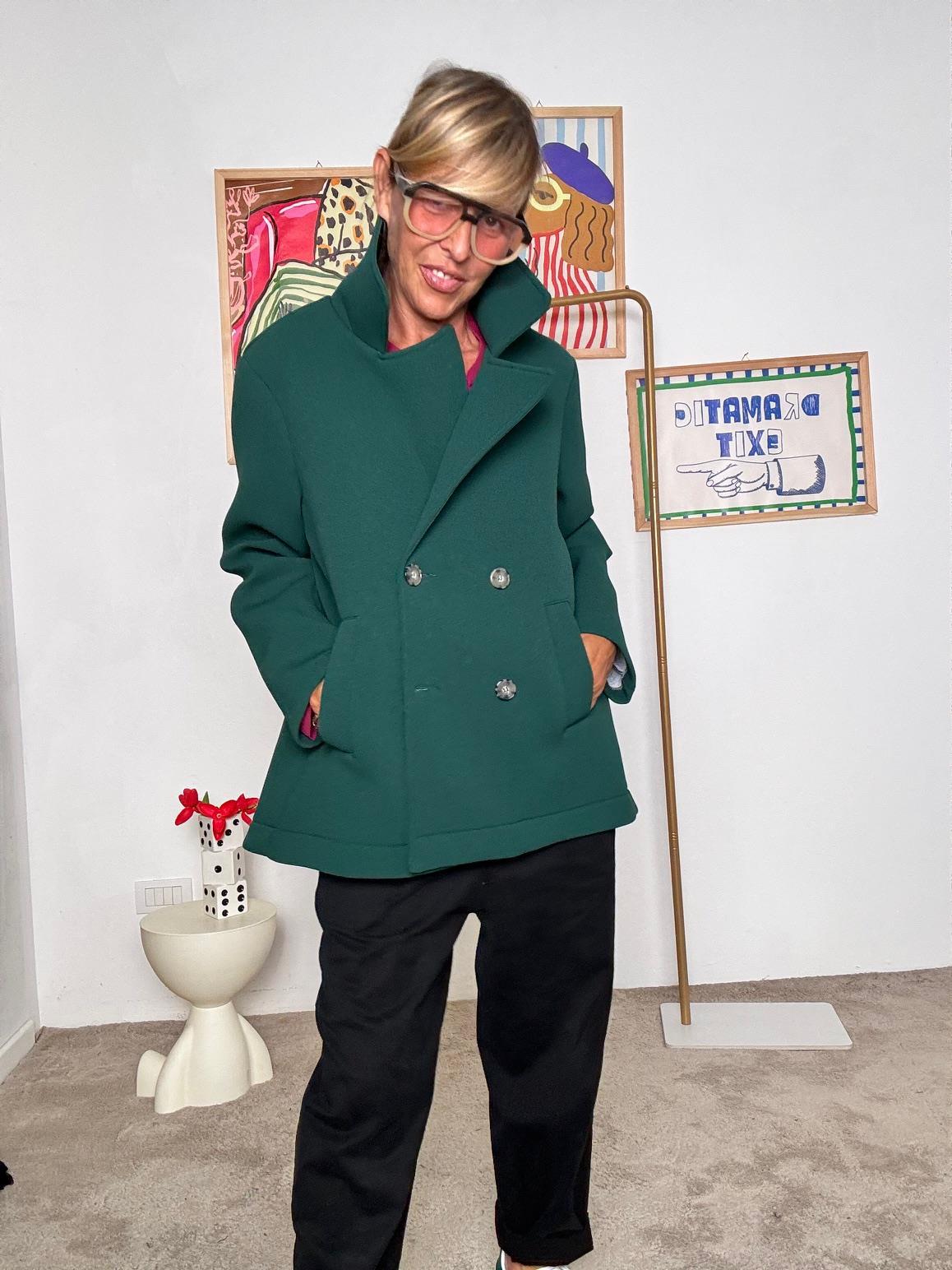 DEJA VU - Giacca in neoprene verde smeraldo doppiopetto verde A25UN609/ VERDE DEJA VU 