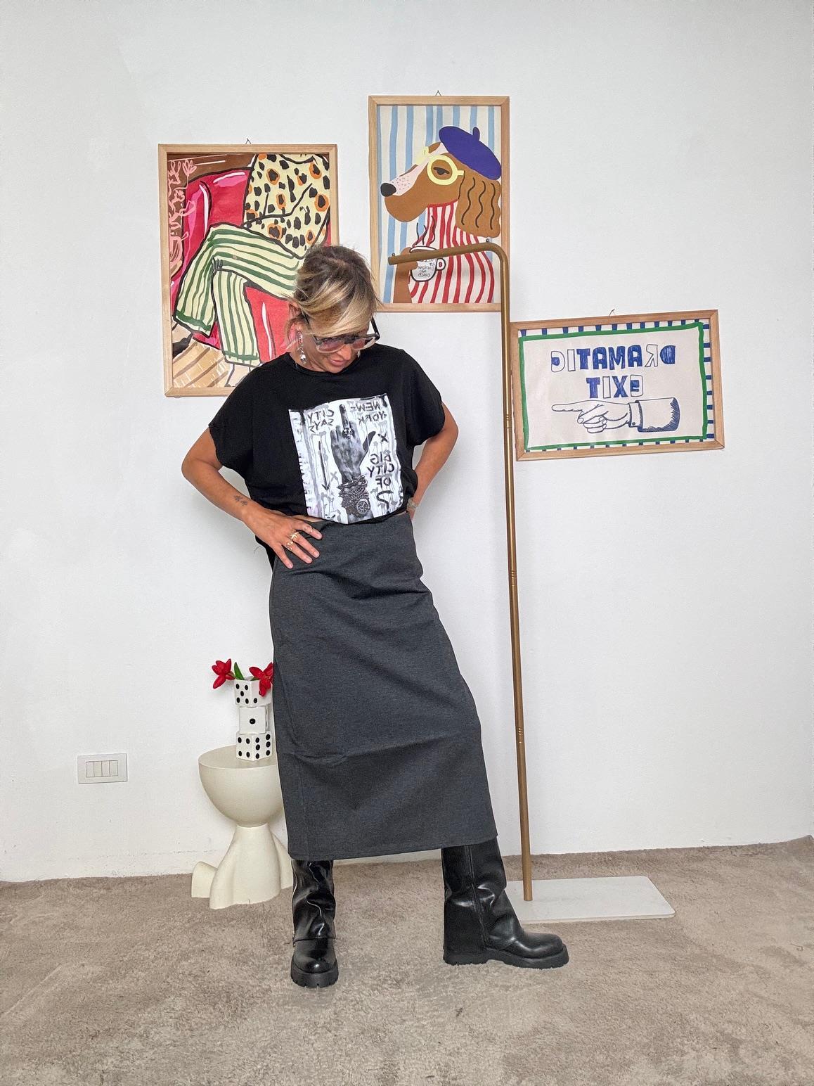 SUSY STAR - Gonna lunga donna a vita alta PUNTO MILANO  comoda, versatile e di tendenza grigio ST57PM/ GRIGIO SUSY MIX 