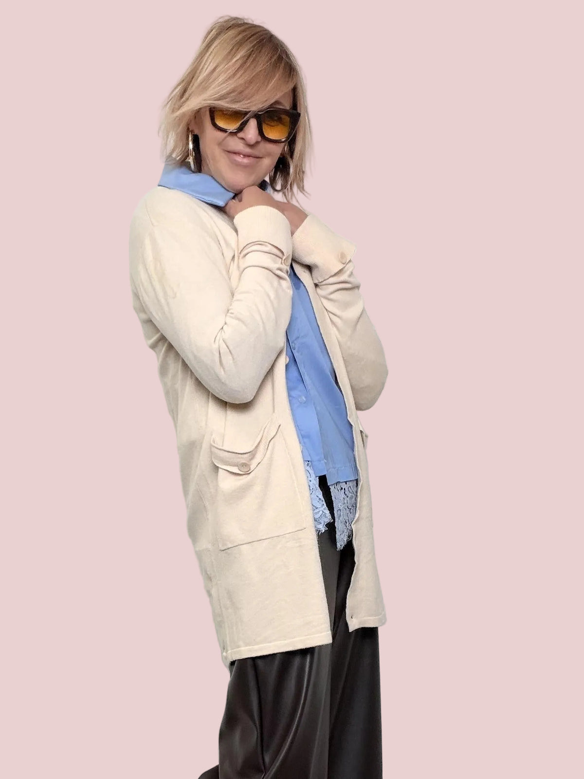 Cardigan lungo con tasche utility ZM1599/ CREMA FEMALE 