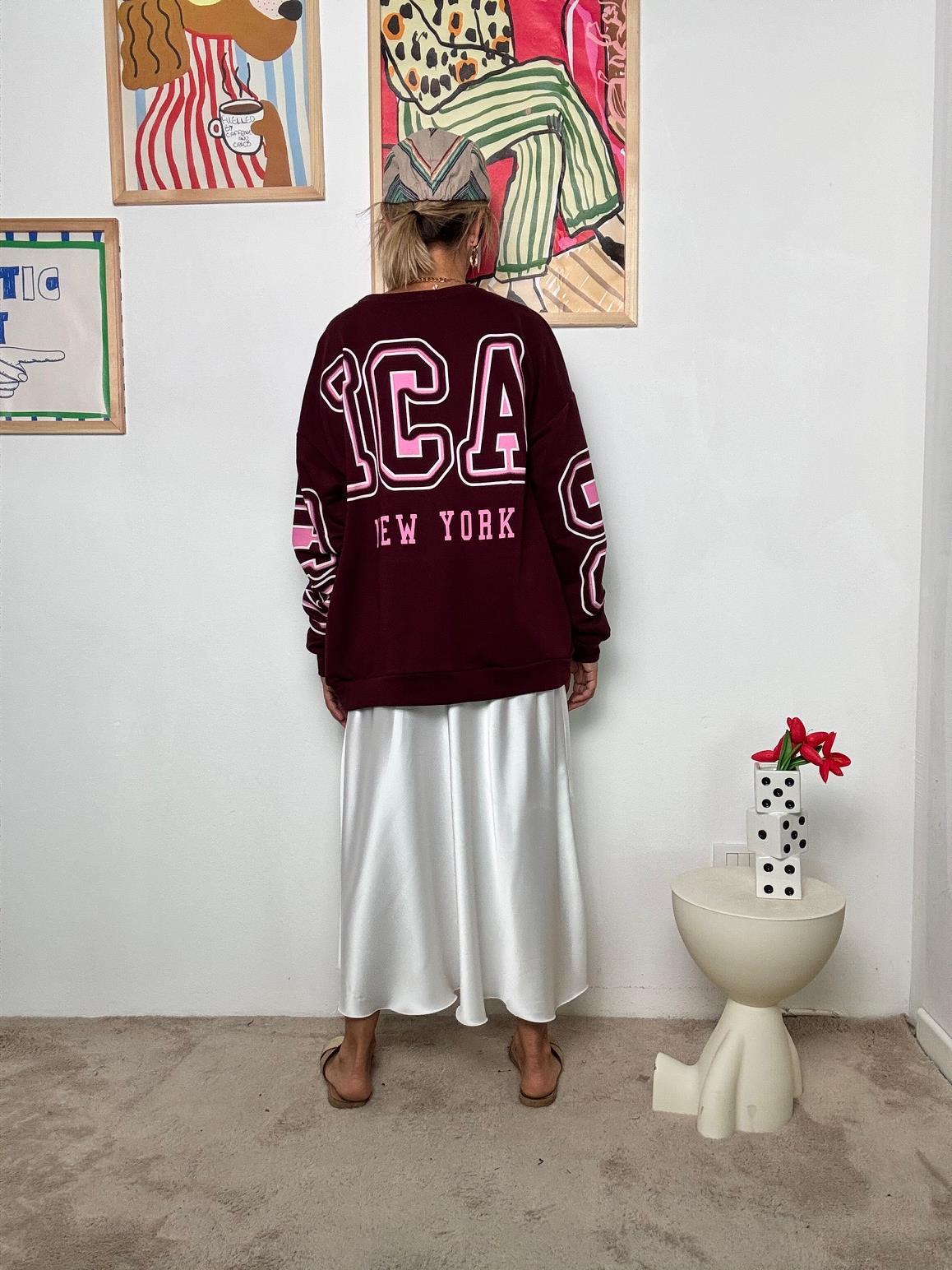 FEMALE - Felpa Oversize NYC College Mood  Comoda, Cool, Inarrestabile VINO R51093/ VINO FEMALE 