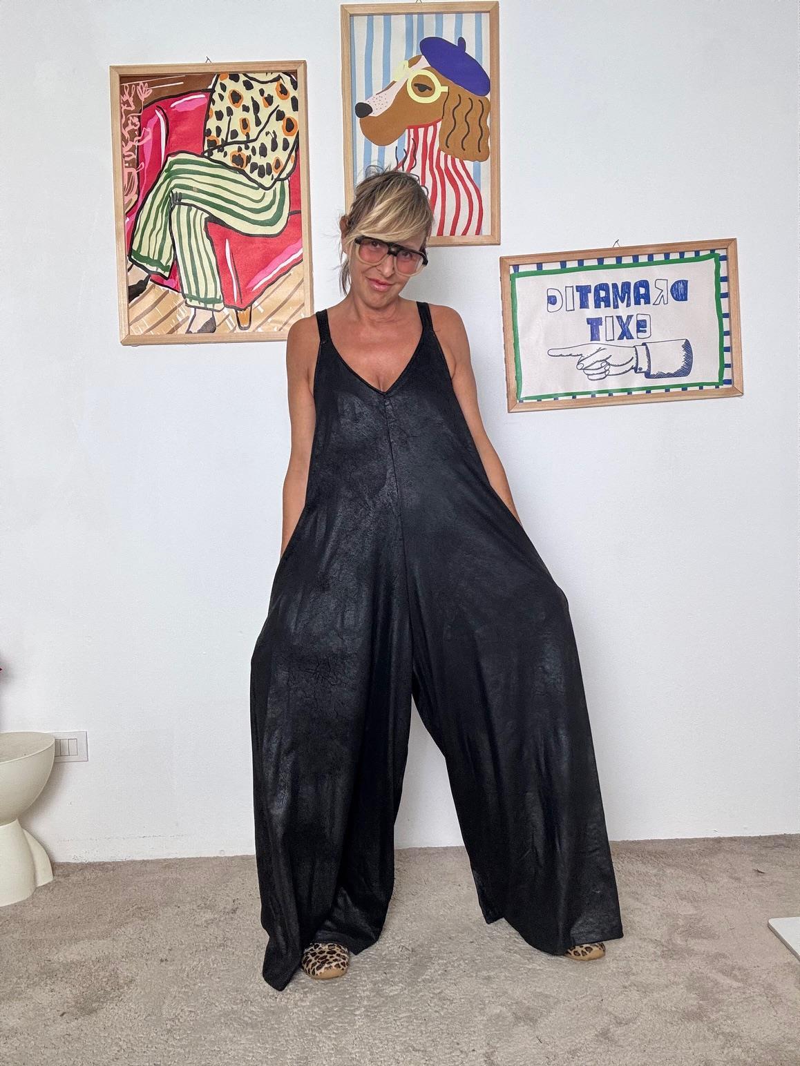 SUSY STAR -Tuta donna larga nero  stile boho chic e super comodo ST3080/ NERO SUSY STAR 