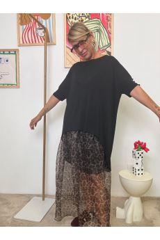 SUSY STAR - Look "Urban Jungle"  Completo con Abito in Tulle Animalier, T-Shirt Nera e Collana Statement STS7275/ MORO SUSY STAR 