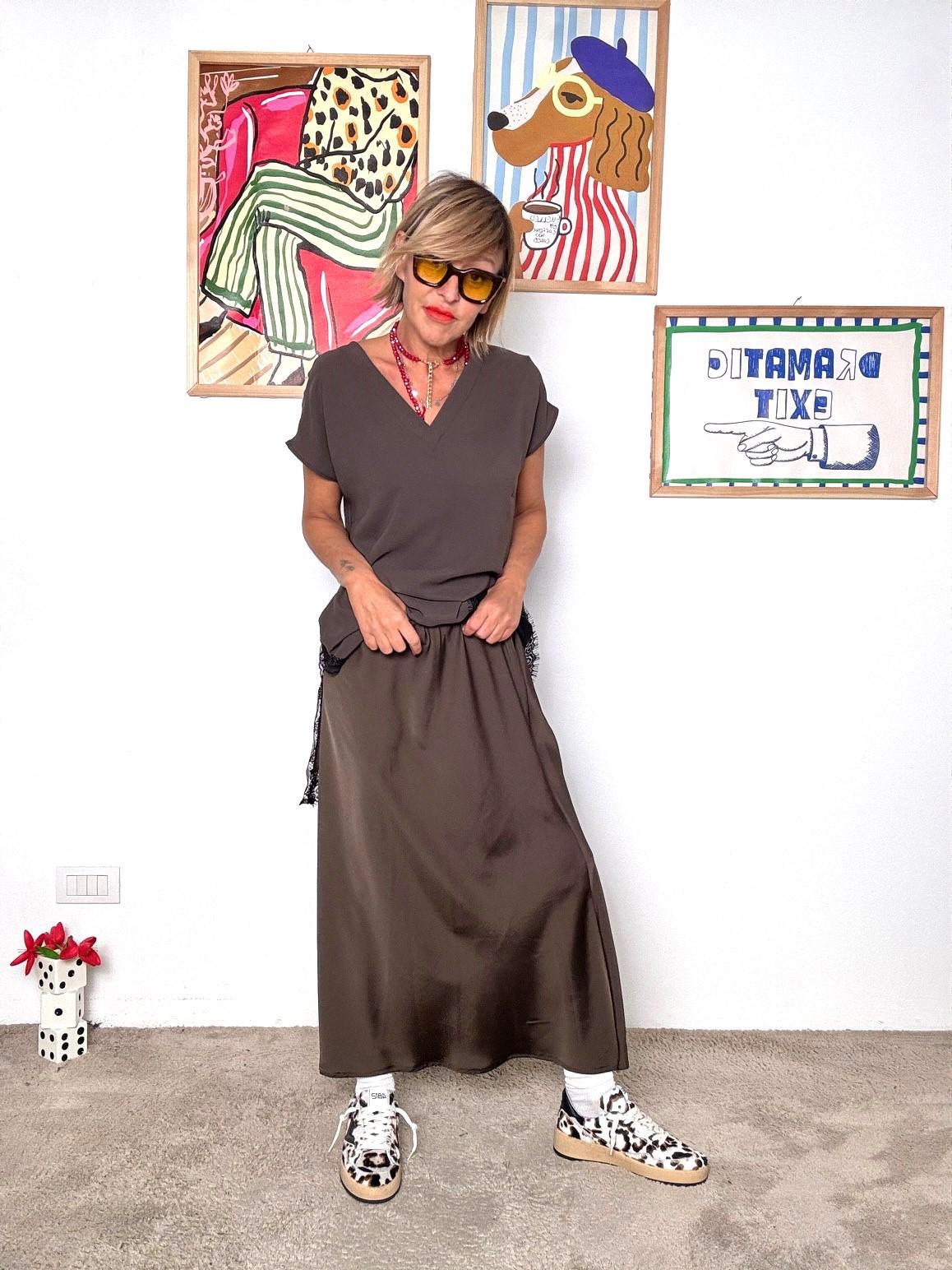 DEJA VU - Gonna lunga effetto satin  Eleganza easy con un tocco sporty moro A25IS302/ MORO DEJA VU 