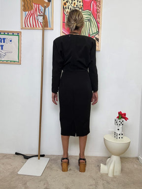 SOUVENIR - Abito Midi Minimal Chic  Eleganza Essenziale con Tocco Architettonico NERO F38X0136/ NERO SOUVENIR 