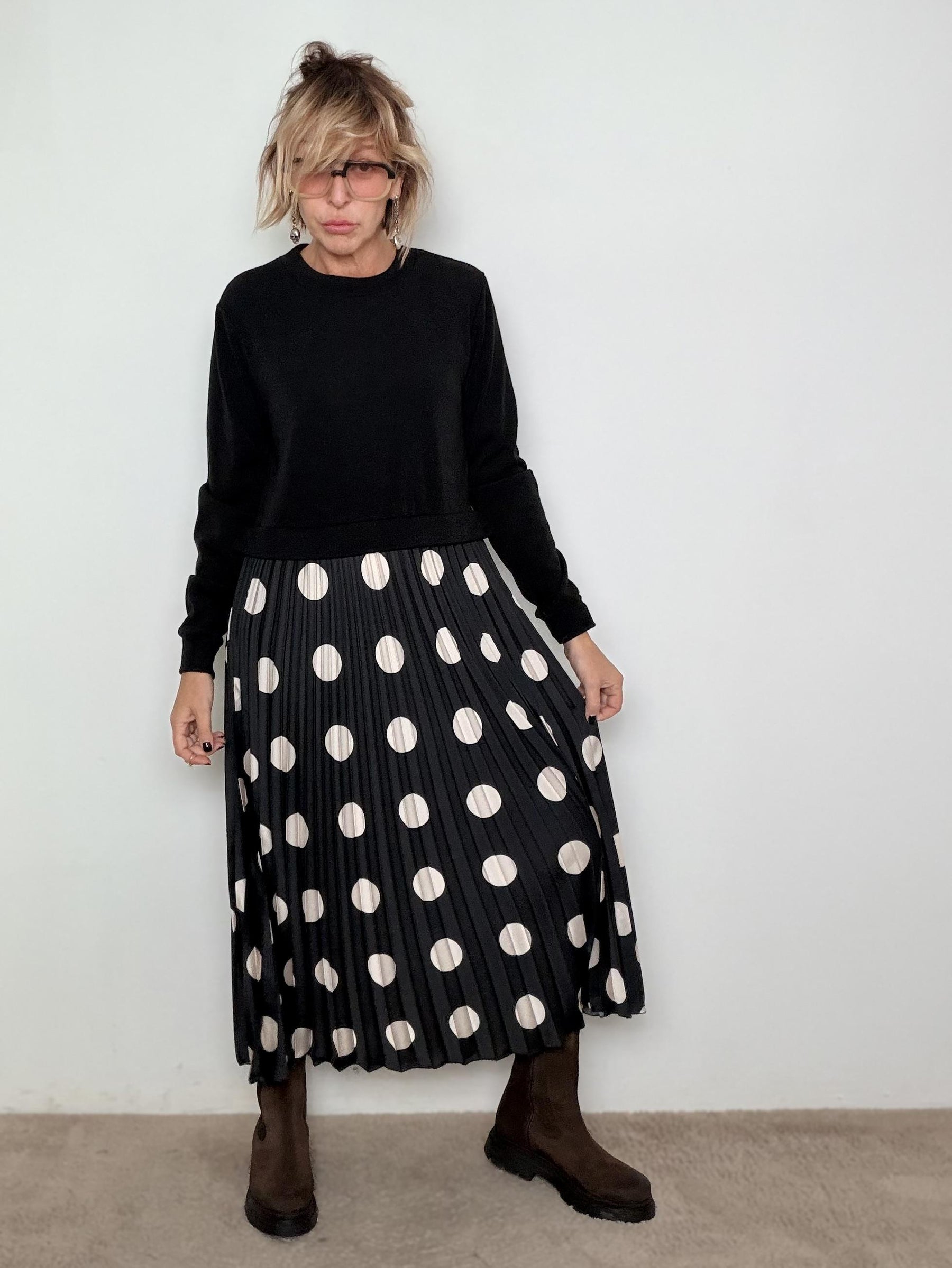 FEMALE - ABITO DOTTY  LALLEGRIA È UN CERCHIO PERFETTO H3688/ NERO POIS BIANCO FEMALE 