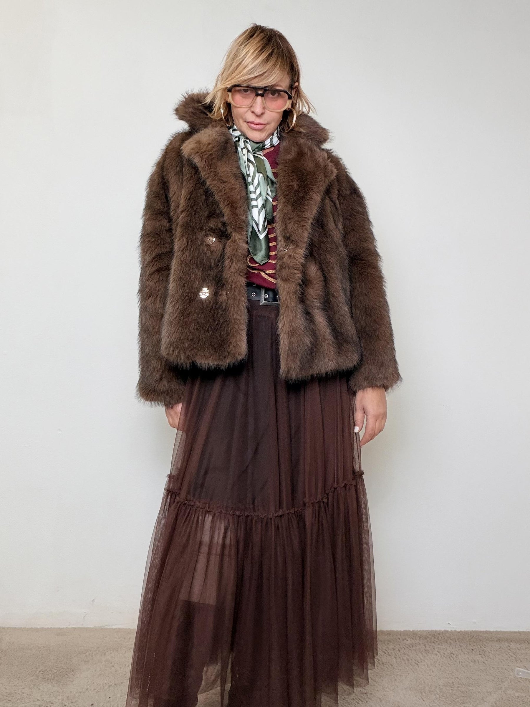 SOUVENIR - ECOPELLICCIA SOFT CLOUD CON FOULARD MORO V38A0389/ MORO SOUVENIR 