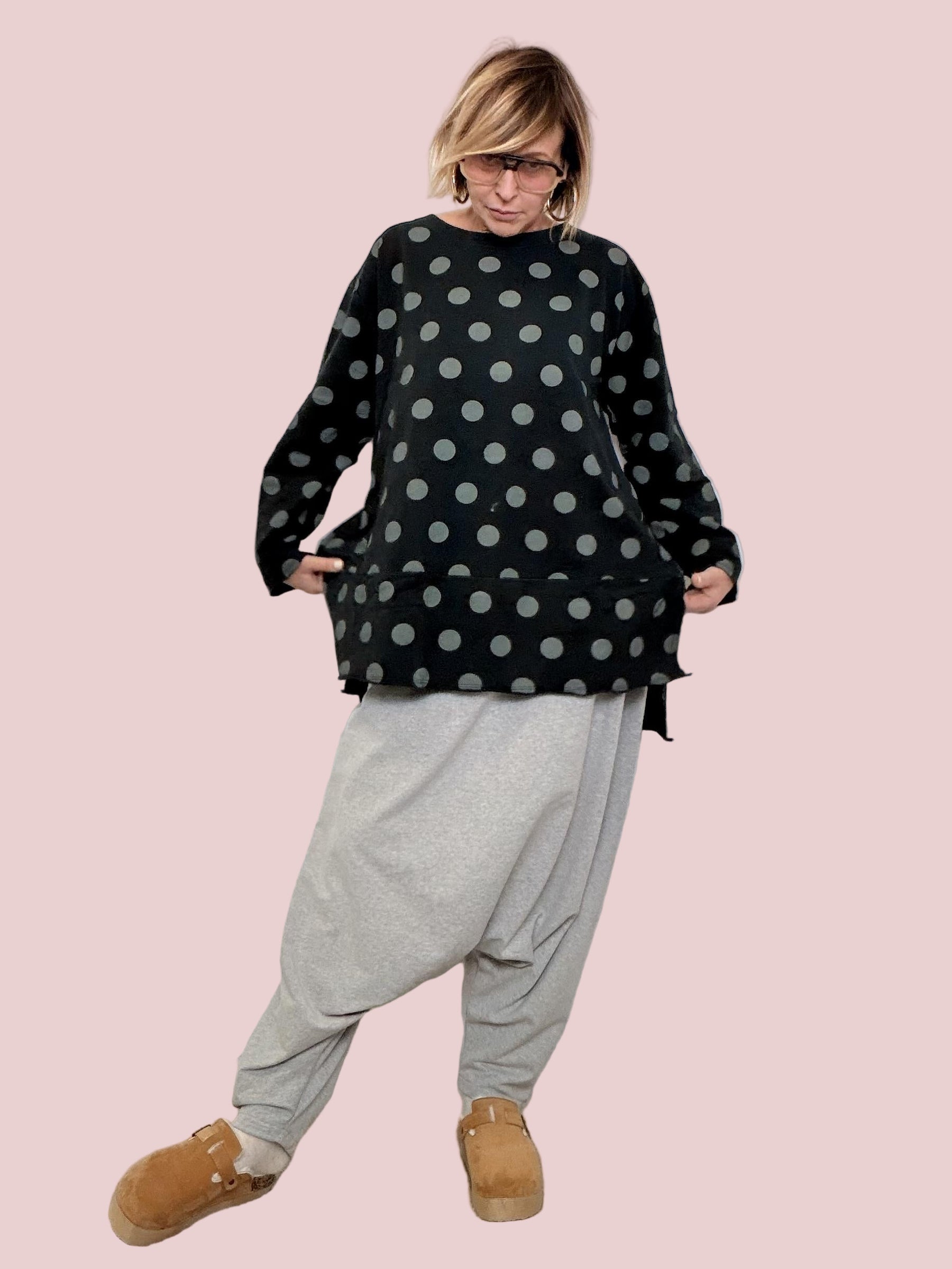 FEMALE - FELPA MAXI POIS OVER ST50121 / NERO SUSY STAR 