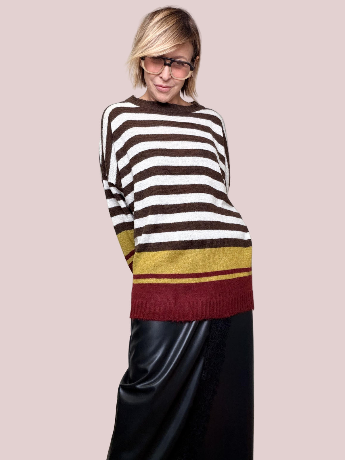 DEJA VU - MAGLIA STRIPE COZY MORO A25SS416/ MORO DEJA VU 