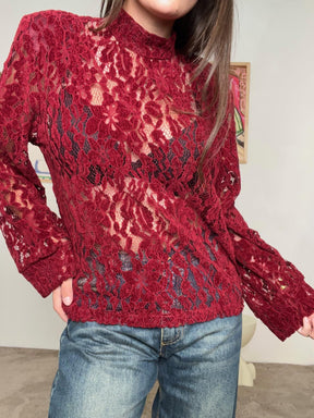 FEMALE  - Maglia in pizzo color senape  stile chic e grintoso BORDEAUX CVS-P026/ BORDEAUX HAVE ONE 