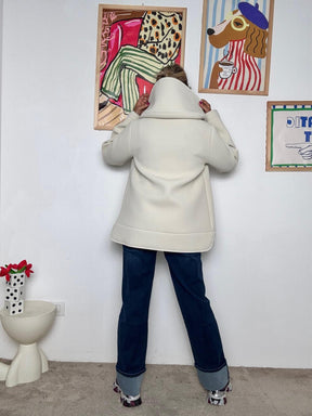 DEJA VU - Giacca donna in neoprene con collo ampio  stile urban chic panna A25UN607/ PANNA DEJA VU 