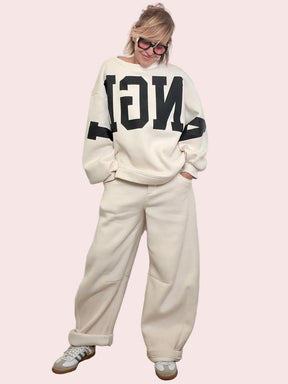 Pantalone wide fit super comfy effetto nuvola M38F1299/ PANNA SOUVENIR 