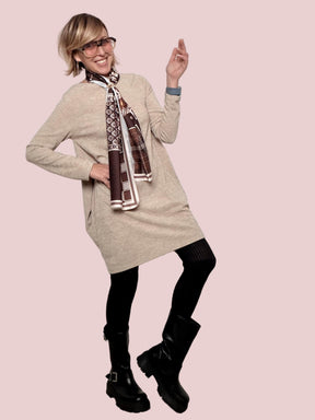 FEMALE - ABITO CON FOULARD  ELEGANZA EASY DAL TOCCO PARIGINO 15081-1/ FANGO FEMALE 