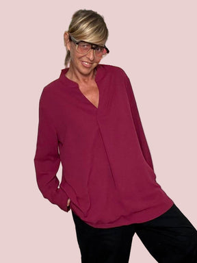 DEJA VU -Camicia donna oversize vino  Stile minimal chic A25FL106/ VINO DEJA VU 