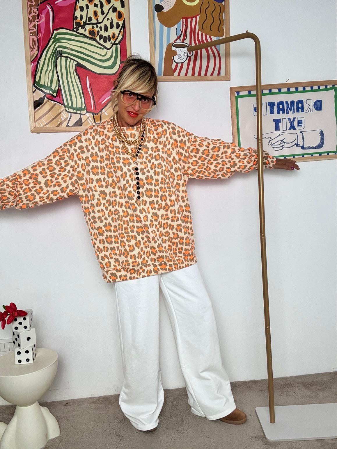 FEMALE - Felpa oversize animalier con stampa posteriore ARANCIO R7612-BALANCE/ MACULATO ARANCIO FEMALE 