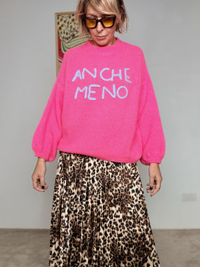 FEMALE - Maglia over con scritta ANCHE MENO FUXIA A3019/ FUXIA FEMALE 