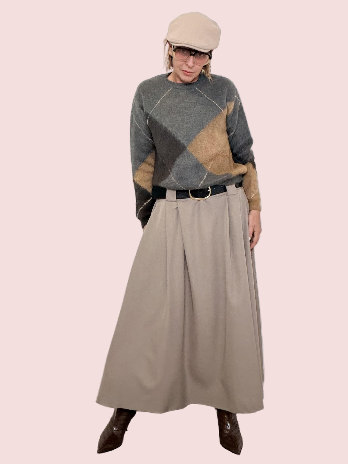 Gonna lunga beige a vita alta BS1696HLLS/ BEIGE FEMALE 