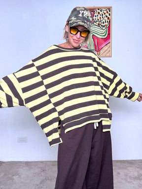 FEMALE - Felpa oversize a righe  Stile casual chic R51205/ RIGA M-GIALLO FEMALE 