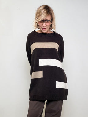 FEMALE - MAGLIA OVER FANTASIA GEOMETRICA  ARTE ADDOSSO, COMFORT GARANTITO 8056/ MORO FEMALE 