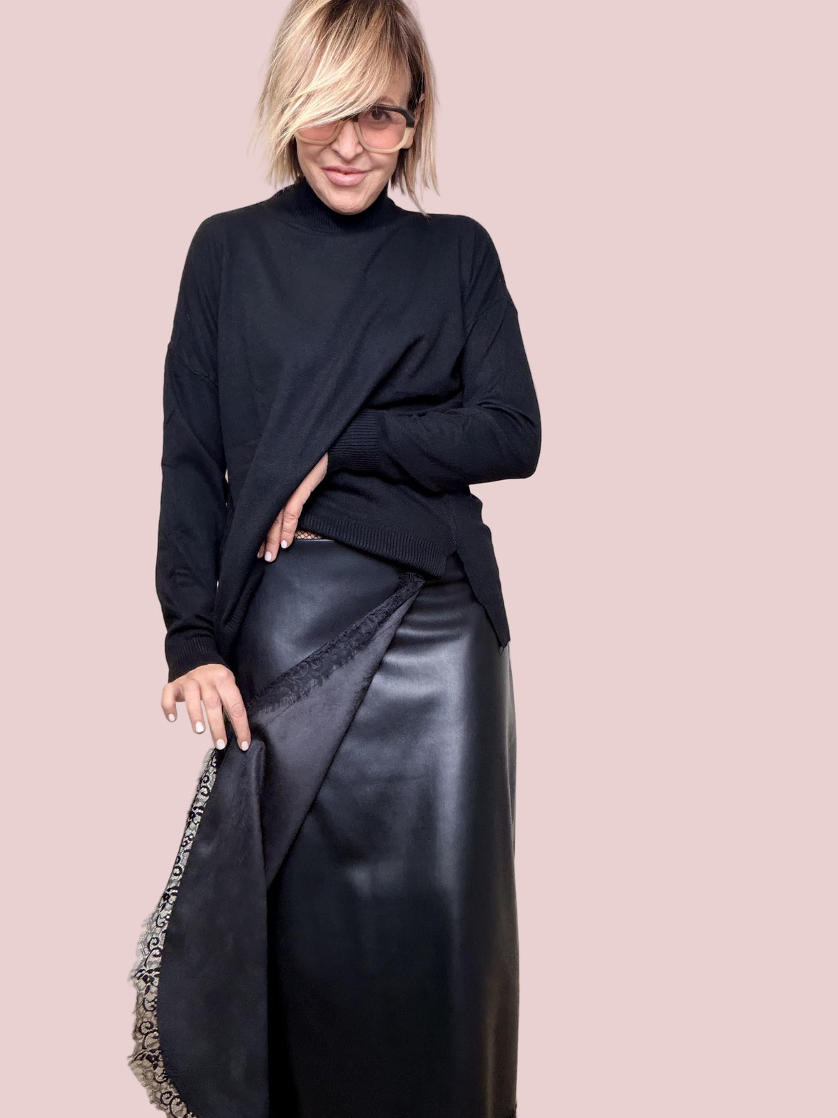 DEJA VU - GONNA ECOLEATHER LACE WRAP A25IS303/ NERO DEJA VU 