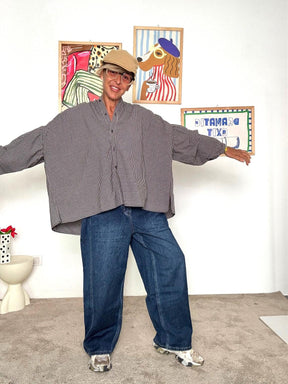 FEMALE - Camicia Oversize a Quadretti Unisex con Dettaglio Ricamato sulla Spalla WM2517/ NERO FEMALE 