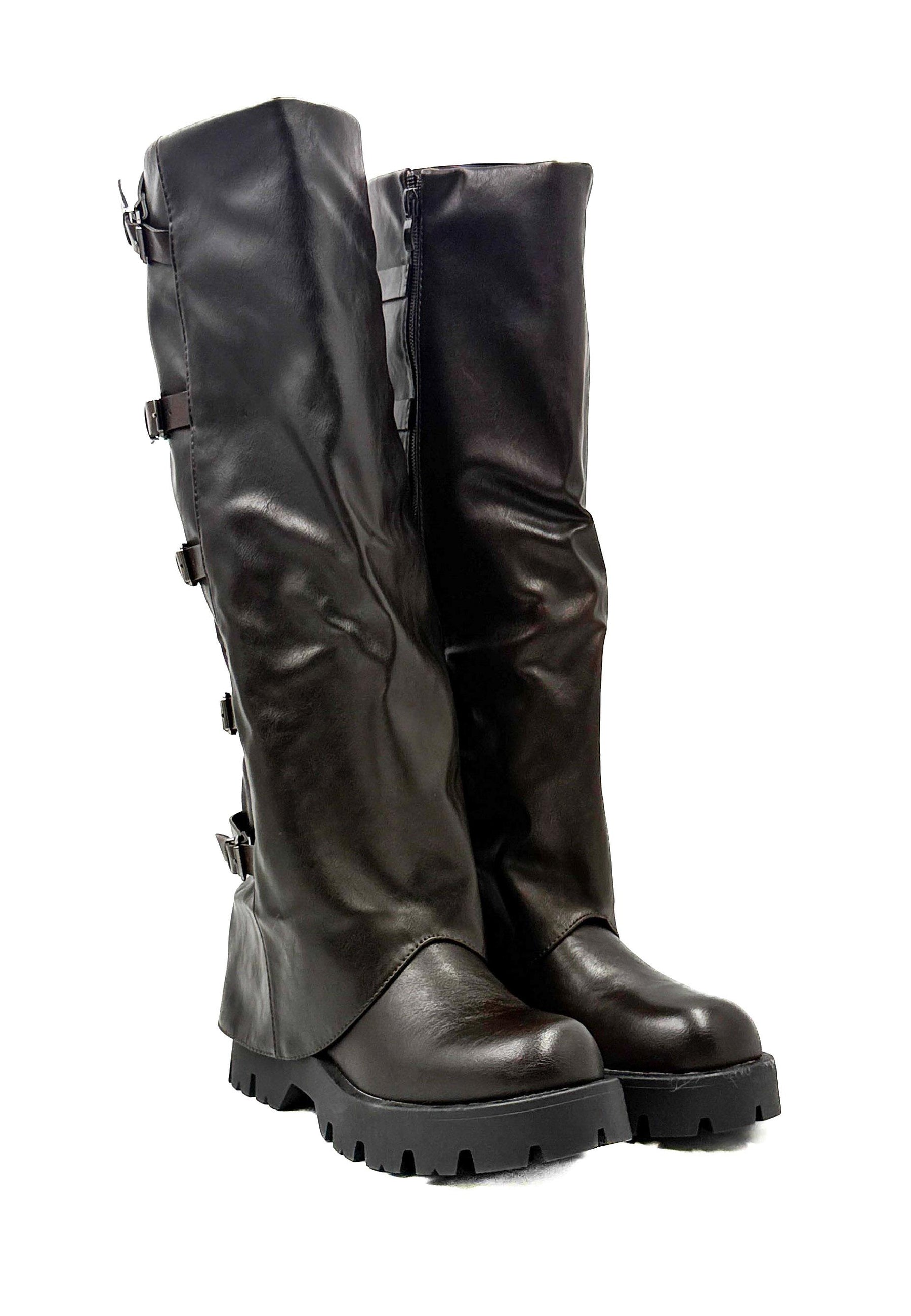 FEMALE - Stivali alti neri con fibbie  Stile grunge urbano marrone 7670A/ MARRONE FEMALE 