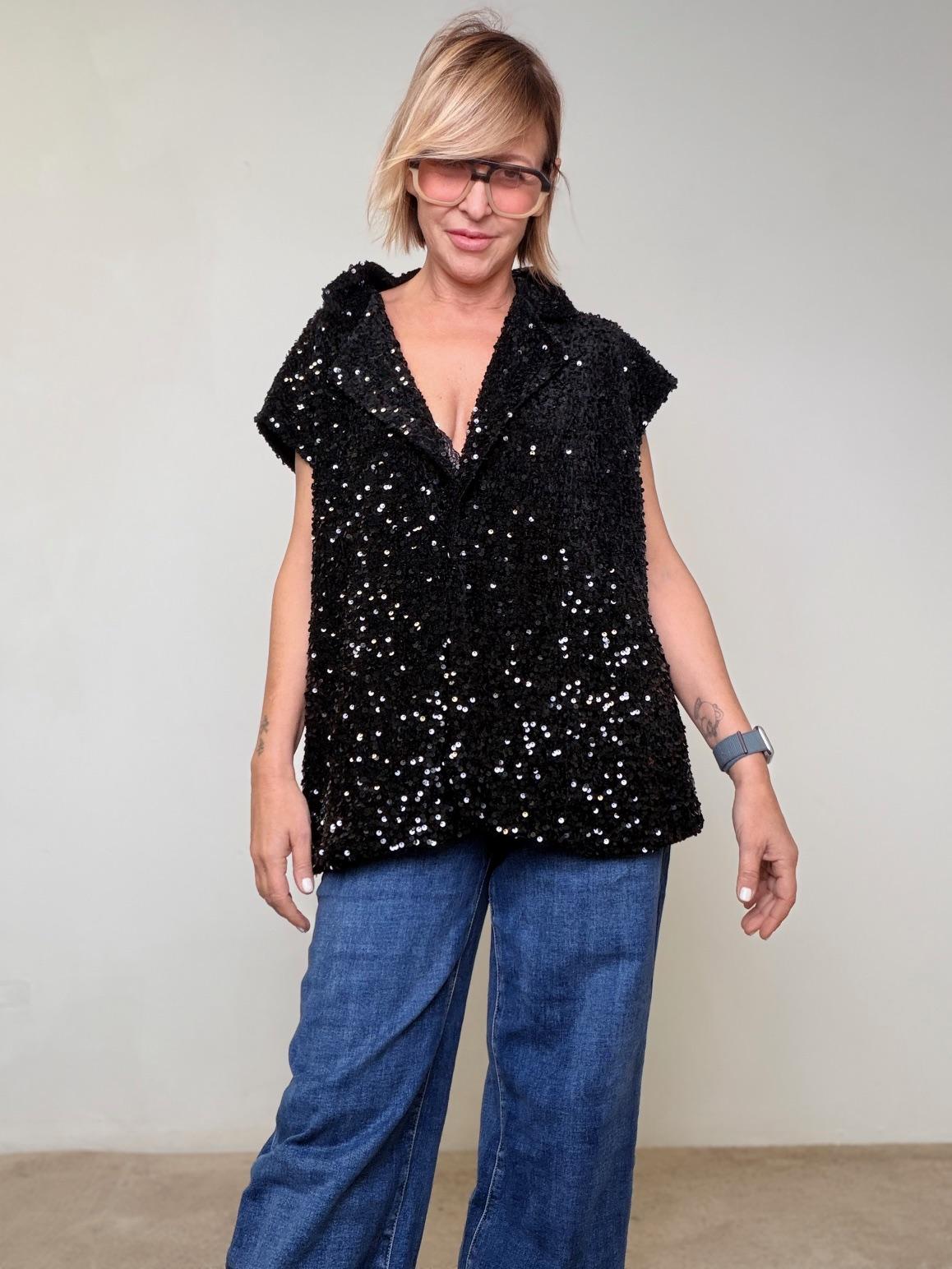 DEJA VU - GILET PAILETTES PREORDINE A25DL804/ NERO DEJA VU 