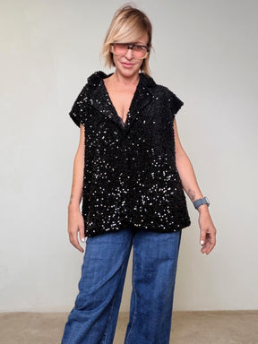 DEJA VU - GILET PAILETTES PREORDINE A25DL804/ NERO DEJA VU 