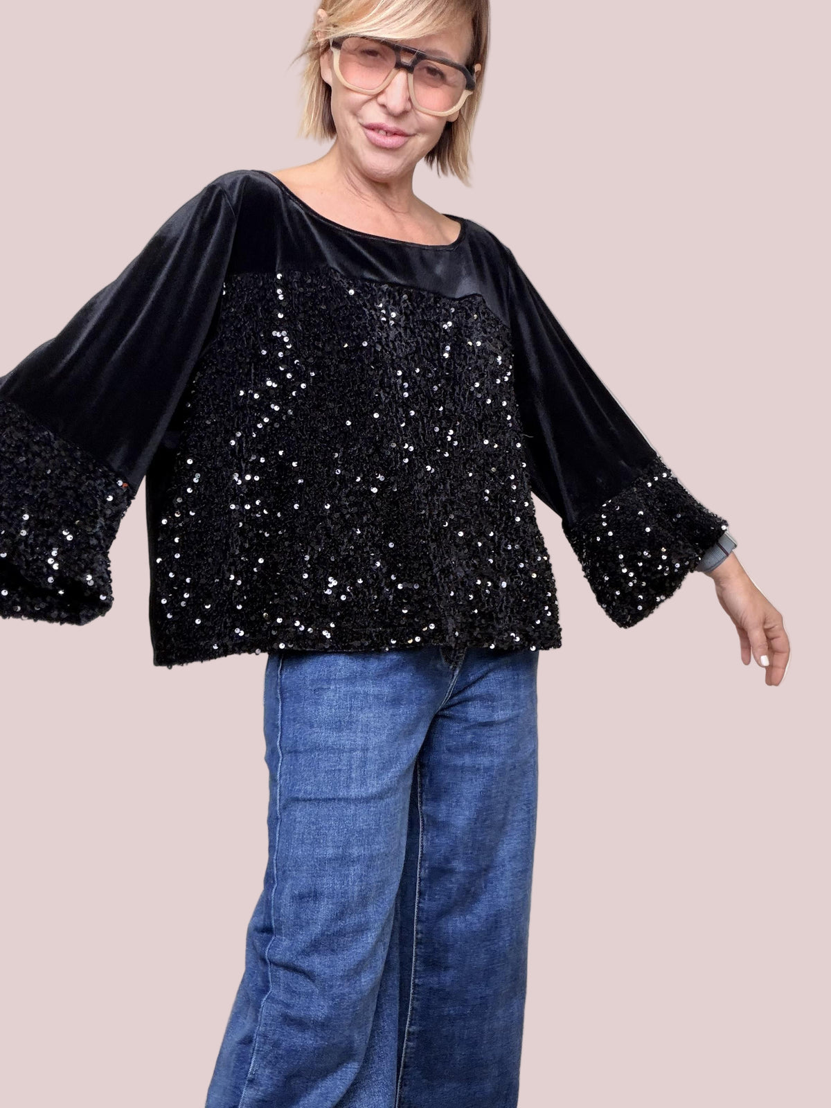 DEJA VU - MAGLIA PARTY VELVET A25DL418/ NERO DEJA VU 