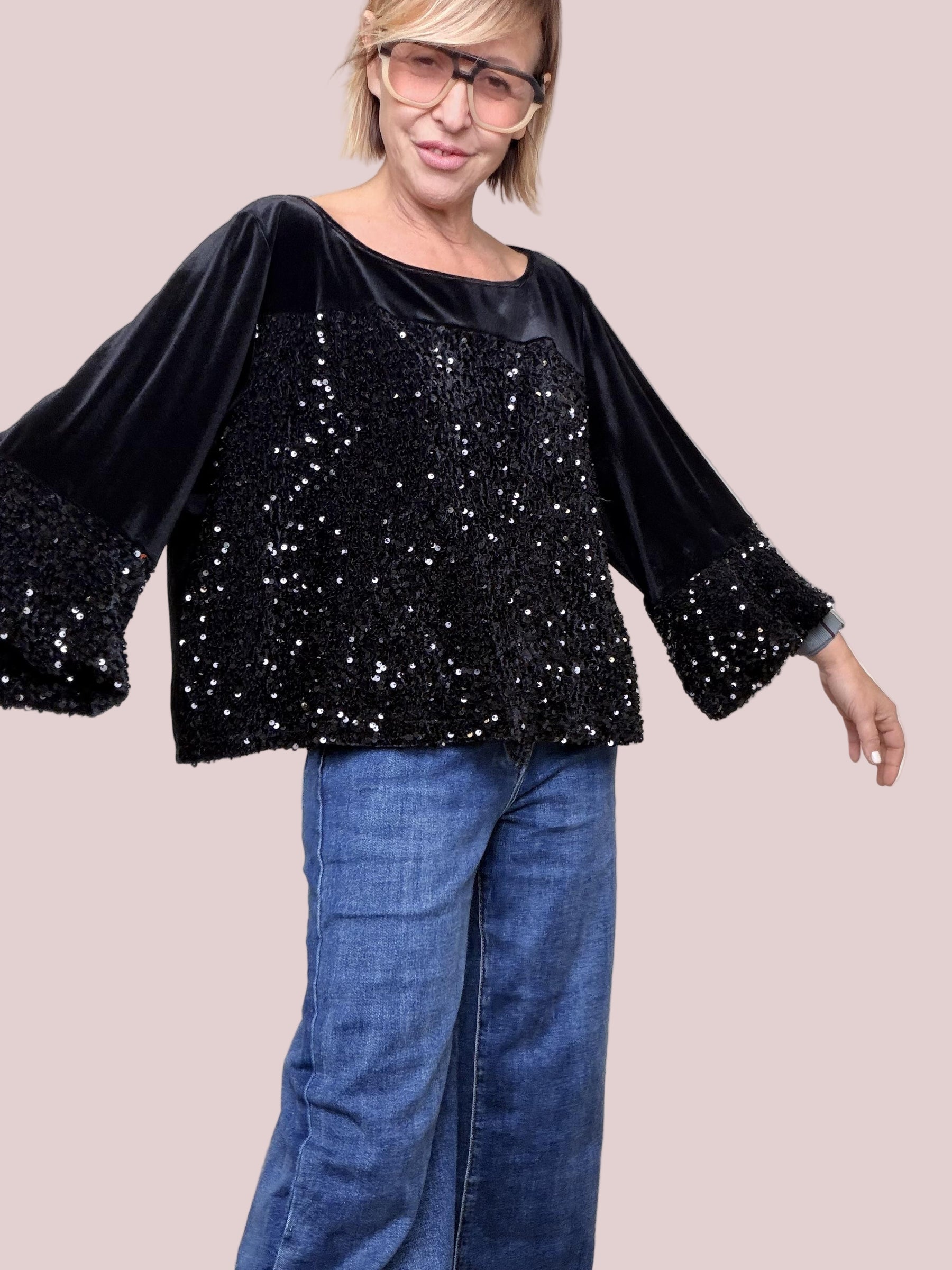 DEJA VU - MAGLIA PARTY VELVET A25DL418/ NERO DEJA VU 