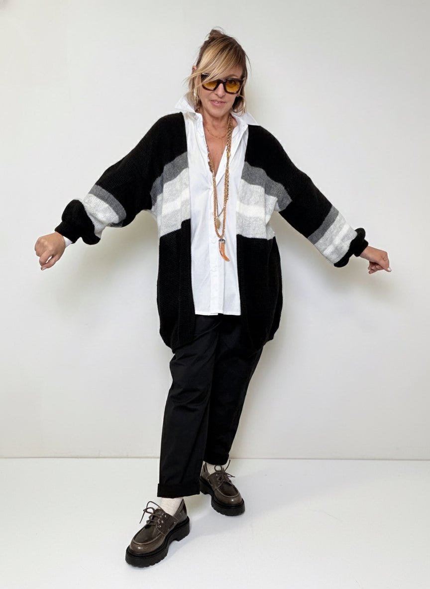 FEMALE - CARDIGAN SOFT STRIPES NERO 6505/ NERO FEMALE 