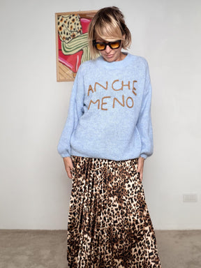 FEMALE - Maglia over con scritta ANCHE MENO celeste A3019/ CELESTE FEMALE 