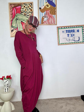 DEJA VU - Abito lungo in punto Milano  Comodo, elegante e dal carattere deciso vino FL707/ VINO DEJA VU 