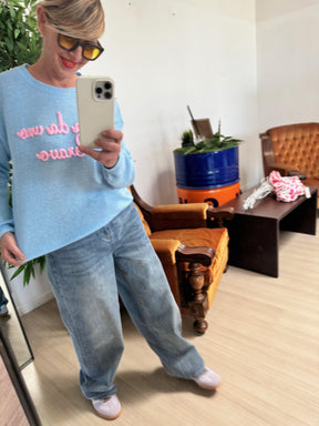 FEMALE - MAGLIA BLU SCRITTA MA DA UNO BRAVO CELESTE 2572-62/ CELESTE FEMALE 