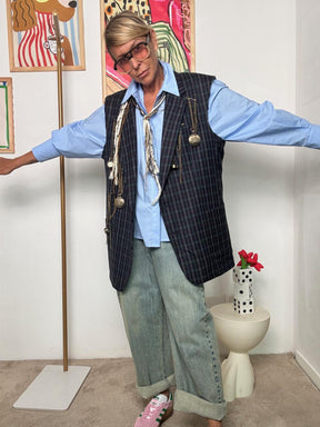 SOUVENIR - Gilet "IL PICCOLO PRINCIPE"  Stile retrò con un tocco dironia di lusso CHECK BLU F38X0156/ BLU SOUVENIR 