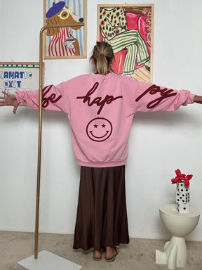 FEMALE - Felpa Oversize "Happy Mood"  Comfort con Personalità!  ROSA R51109/ ROSA FEMALE 