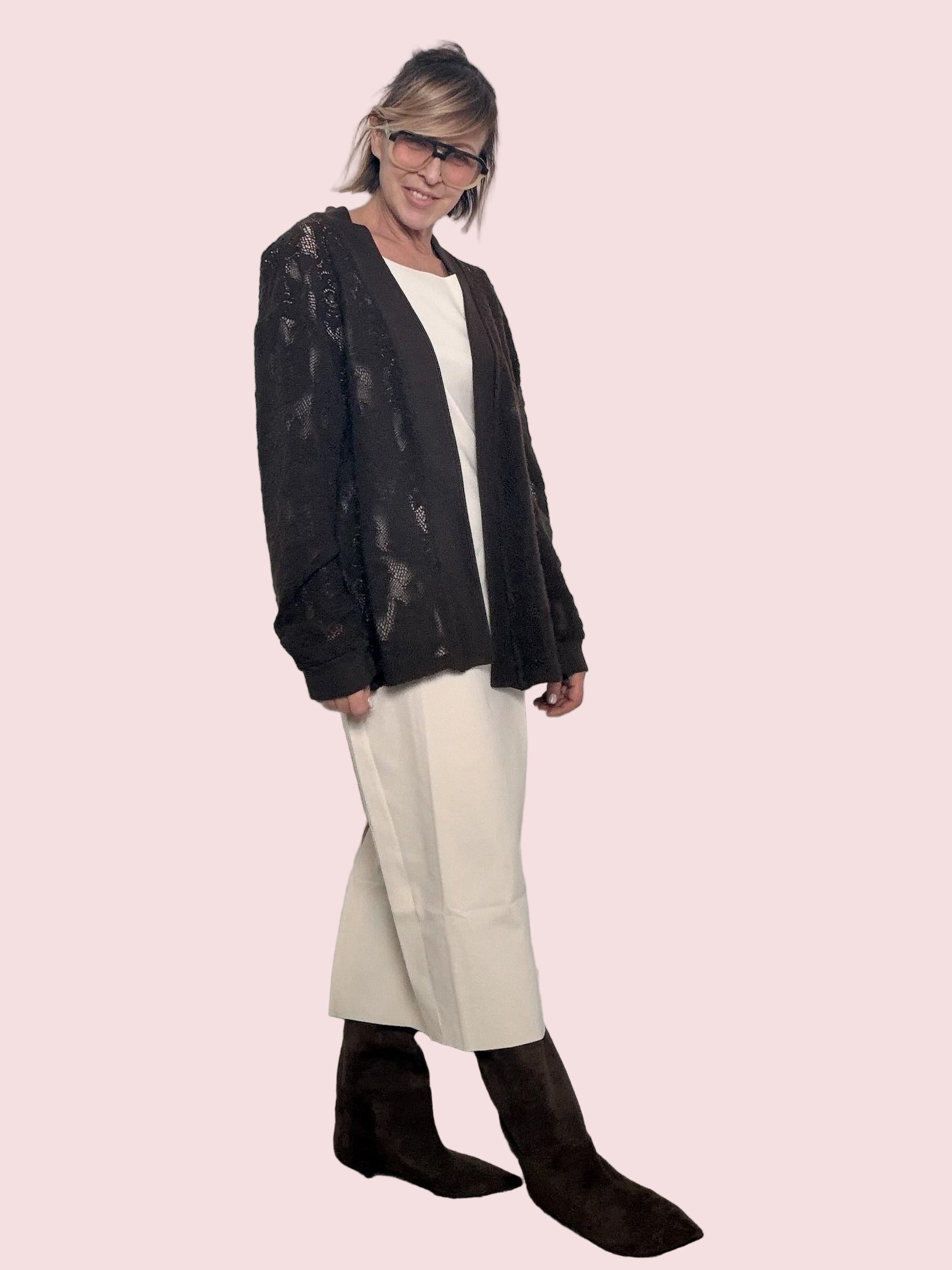 DEJA VU - Cardigan Lace Soft  romantico, leggero e super raffinato A25RH611/ MORO DEJA VU 