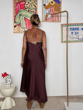 SUSY MIX - Abito lungo sottoveste  con pizzo  Bordeaux D2205T59/ VINO SUSY MIX 